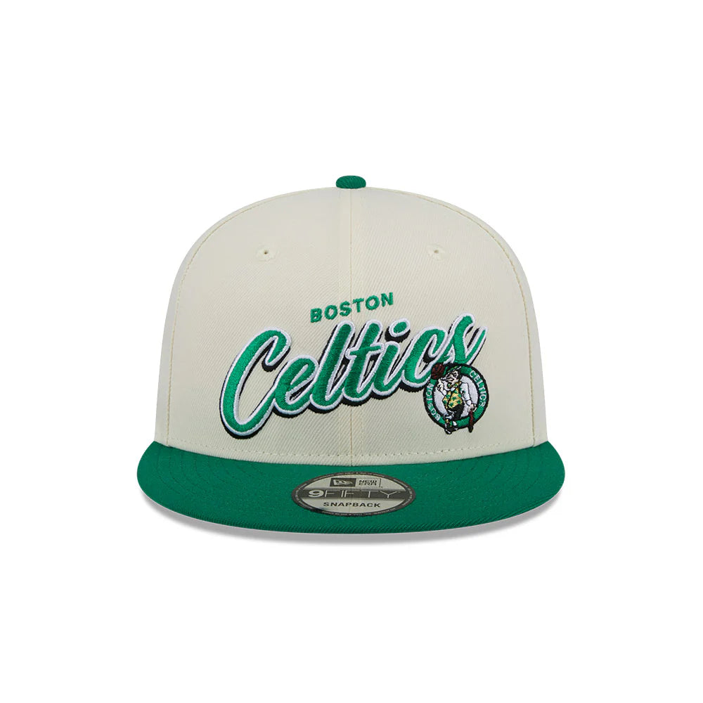 Boston Celtics Hat - Script Chrome White OTC 2-Tone NBA 9Fifty Snapback Cap - New Era